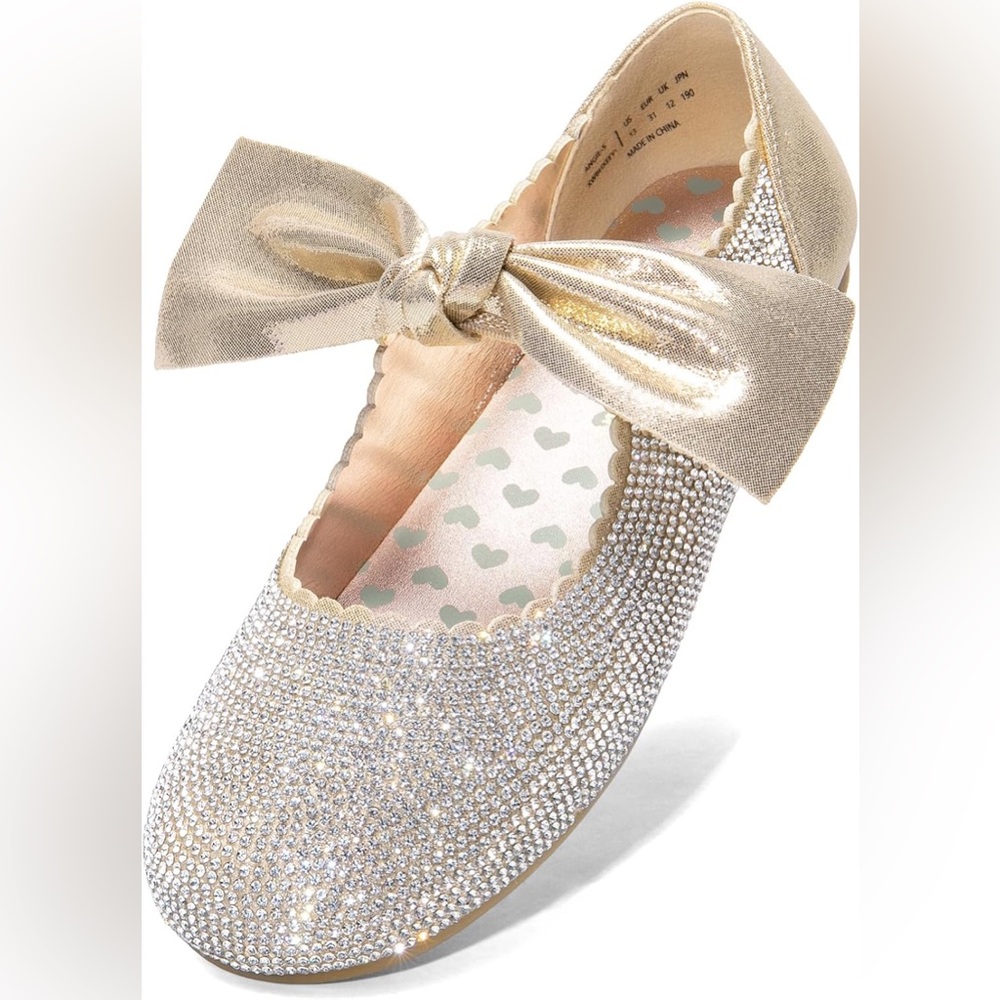 DREAM PAIRS Girls Ballerina Embellished Flats Mary Jane Front Bow Dress Shoes
